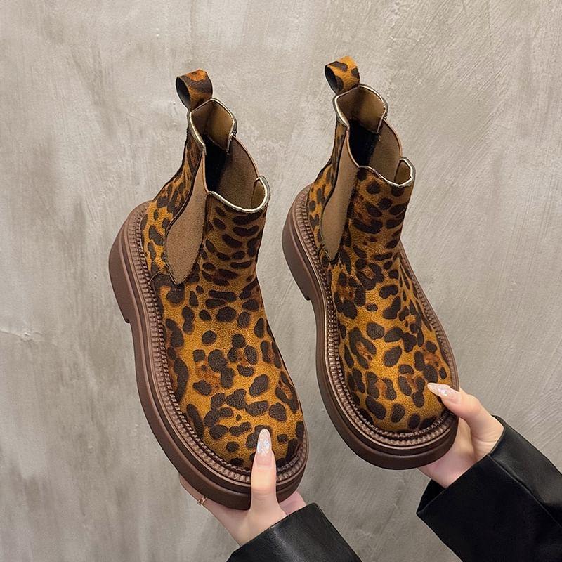 Leopard Print Platform Short Chelsea Boots product image