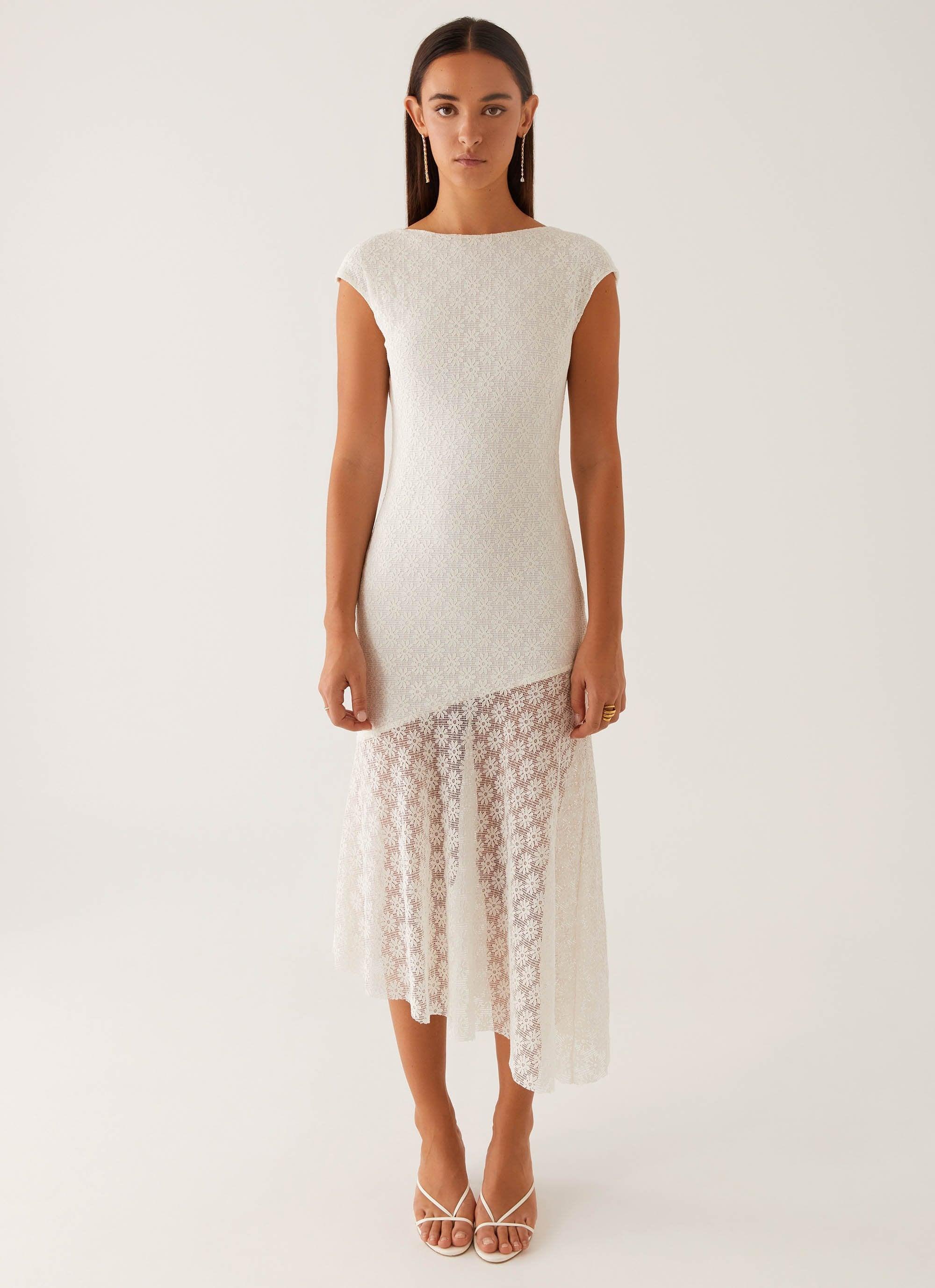 Arielle Open Back Midi Dress - White Product Image