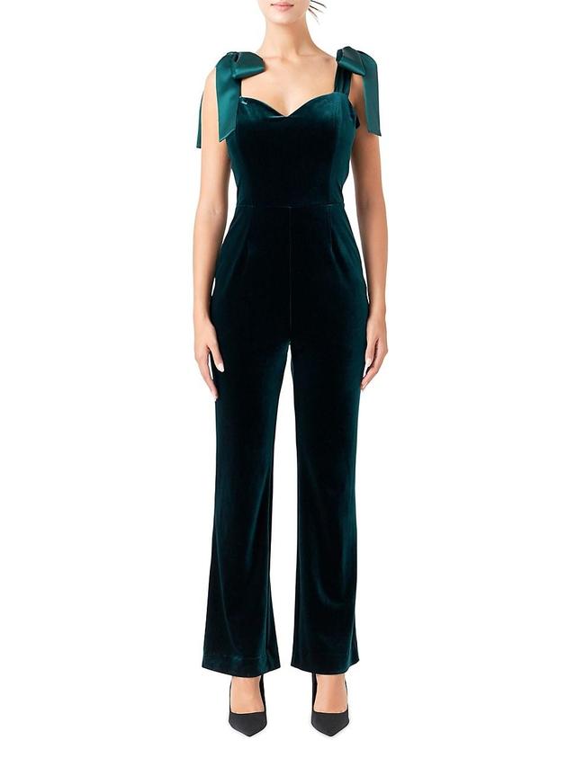 Endless Rose Bow Strap Sweetheart Neck Velvet Jumpsuit Product Image