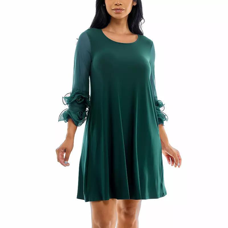 Womens Nina Leonard Ruffle-Sleeve Dress Green Product Image