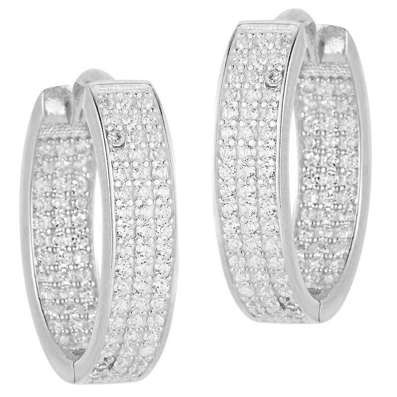 Sunkissed Sterling Cubic Zirconia Inside-Outside Oval Hoop Earrings, Womens, Silver Tone Product Image