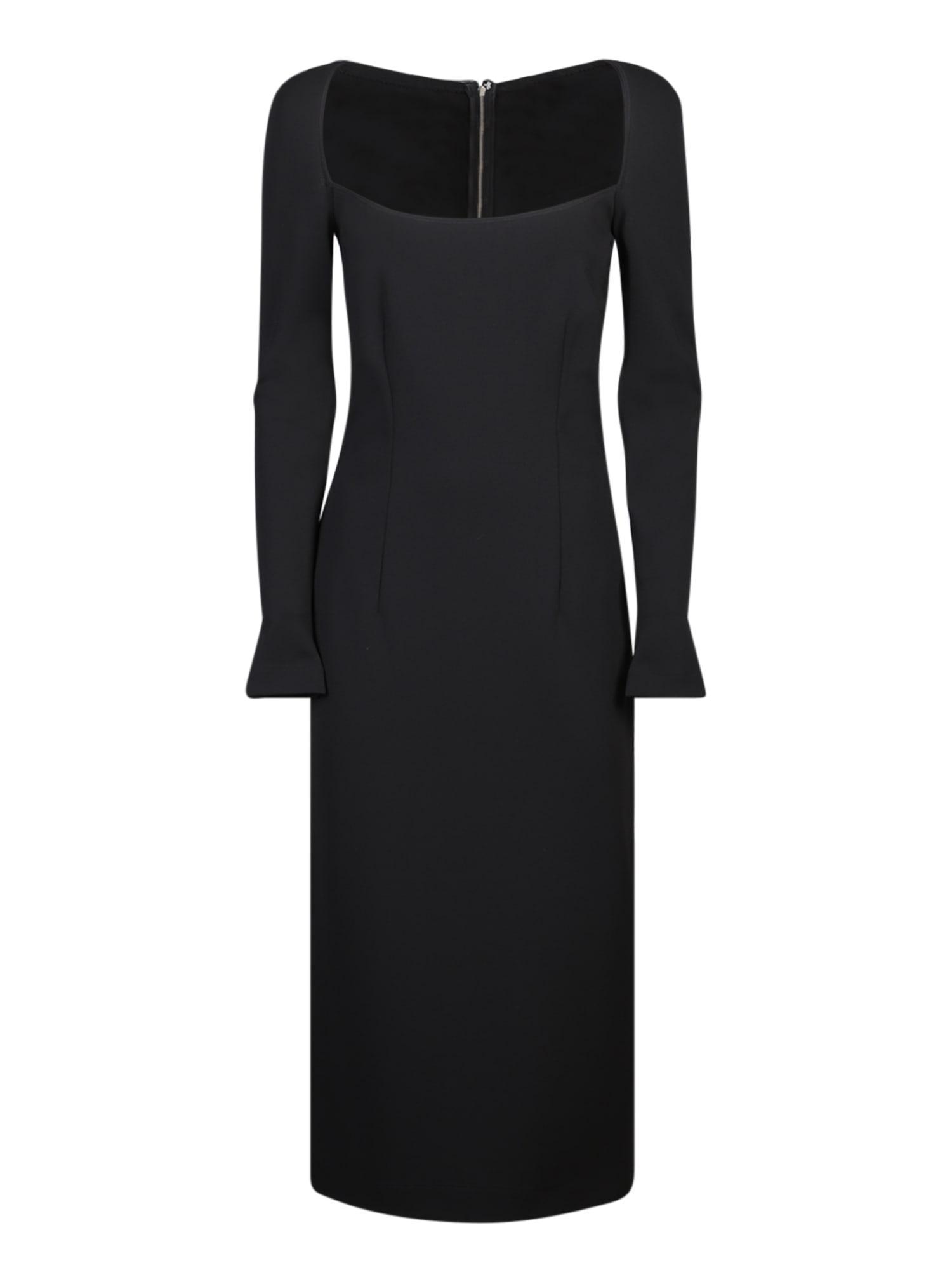 DOLCE & GABBANA Square-neck Long-sleeve Milano Jersey Midi Dress In Black Product Image