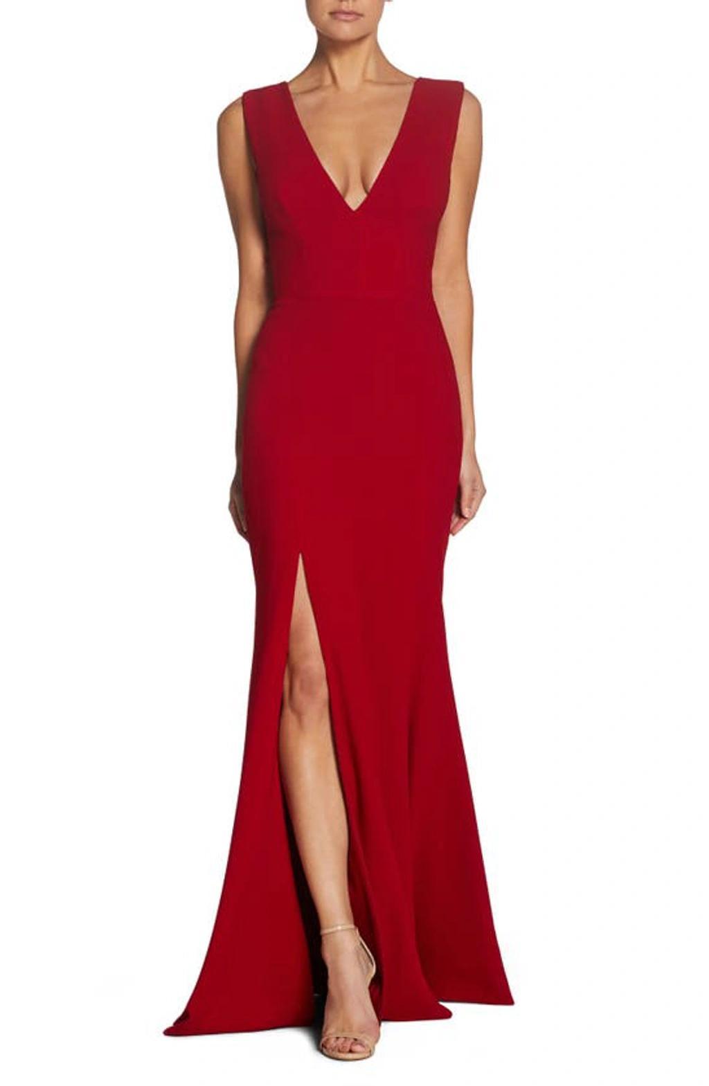 Sandra Plunging V-neck Sleeveless Crepe Gown In Garnet product image