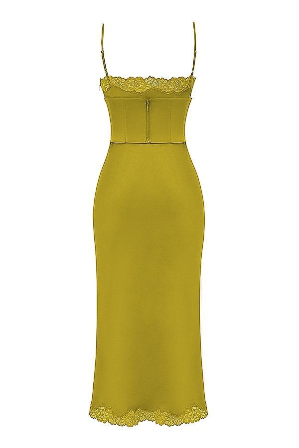 Salma Chartreuse Satin Slip Dress Product Image