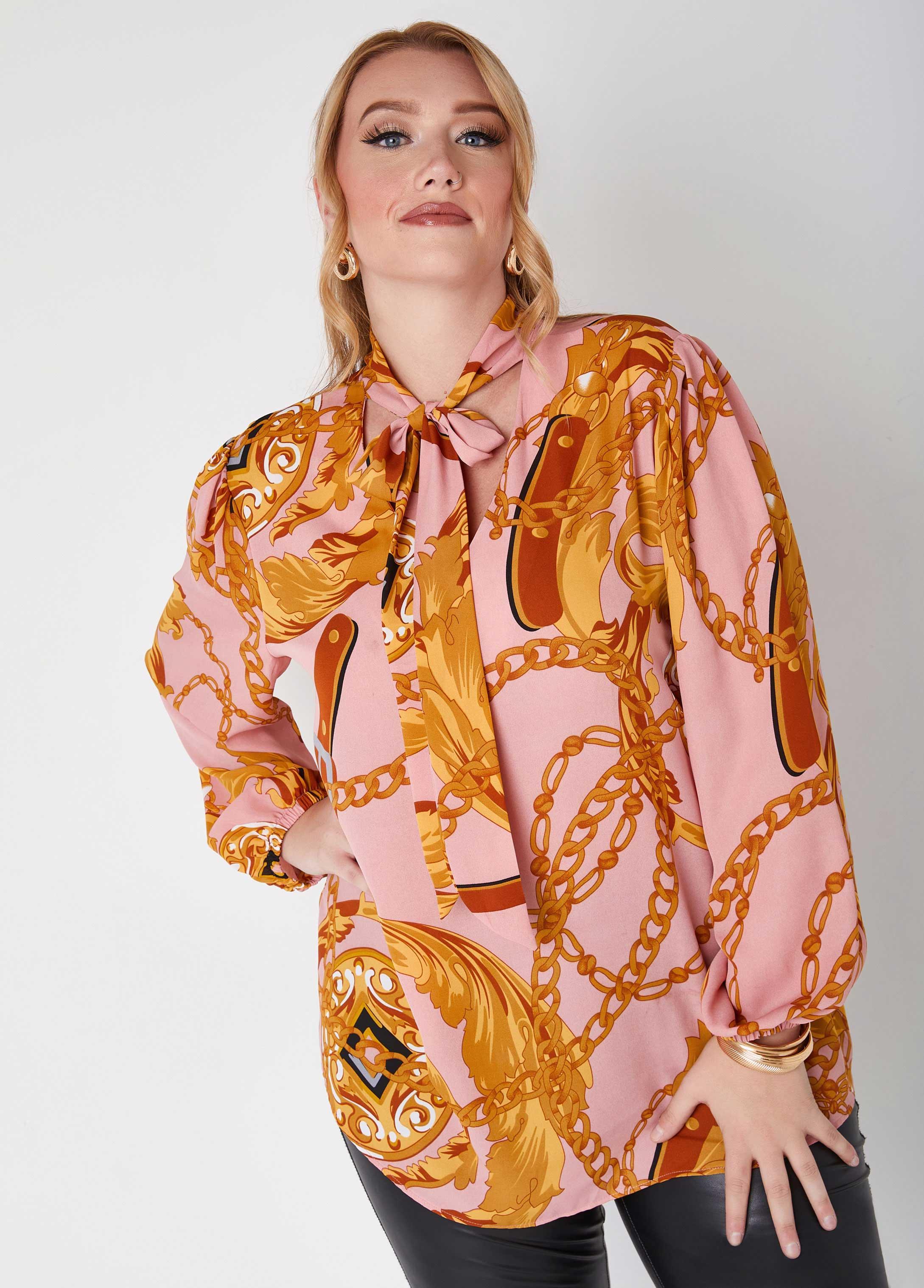 Tie Neck Status Print Blouse Product Image