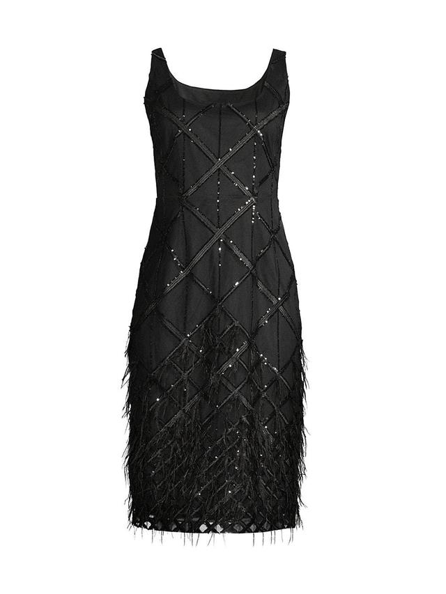 Womens Sequin & Feather-Embellished Midi-Dress Product Image