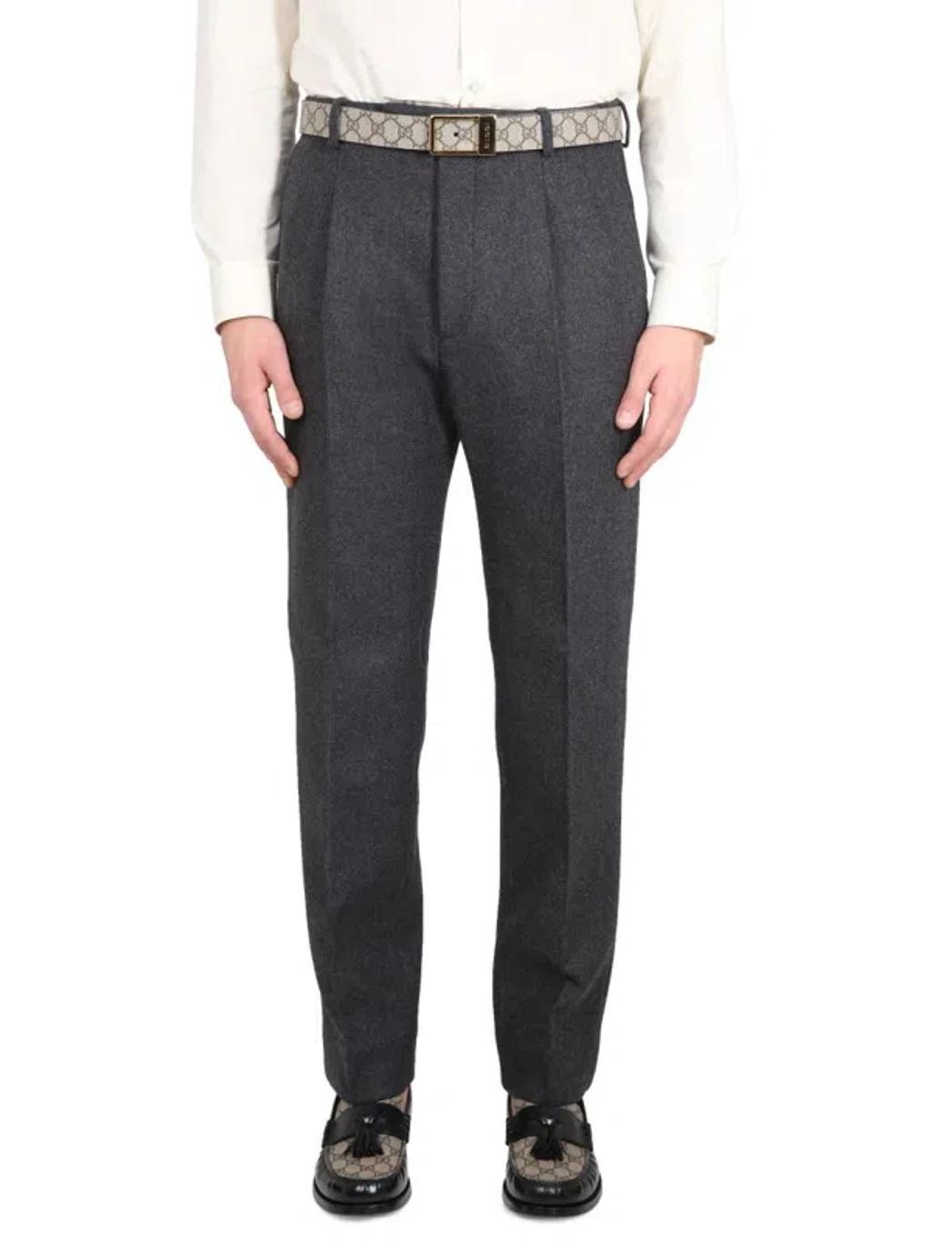 GUCCI Wool Blend Pleated Trousers In Gray Product Image