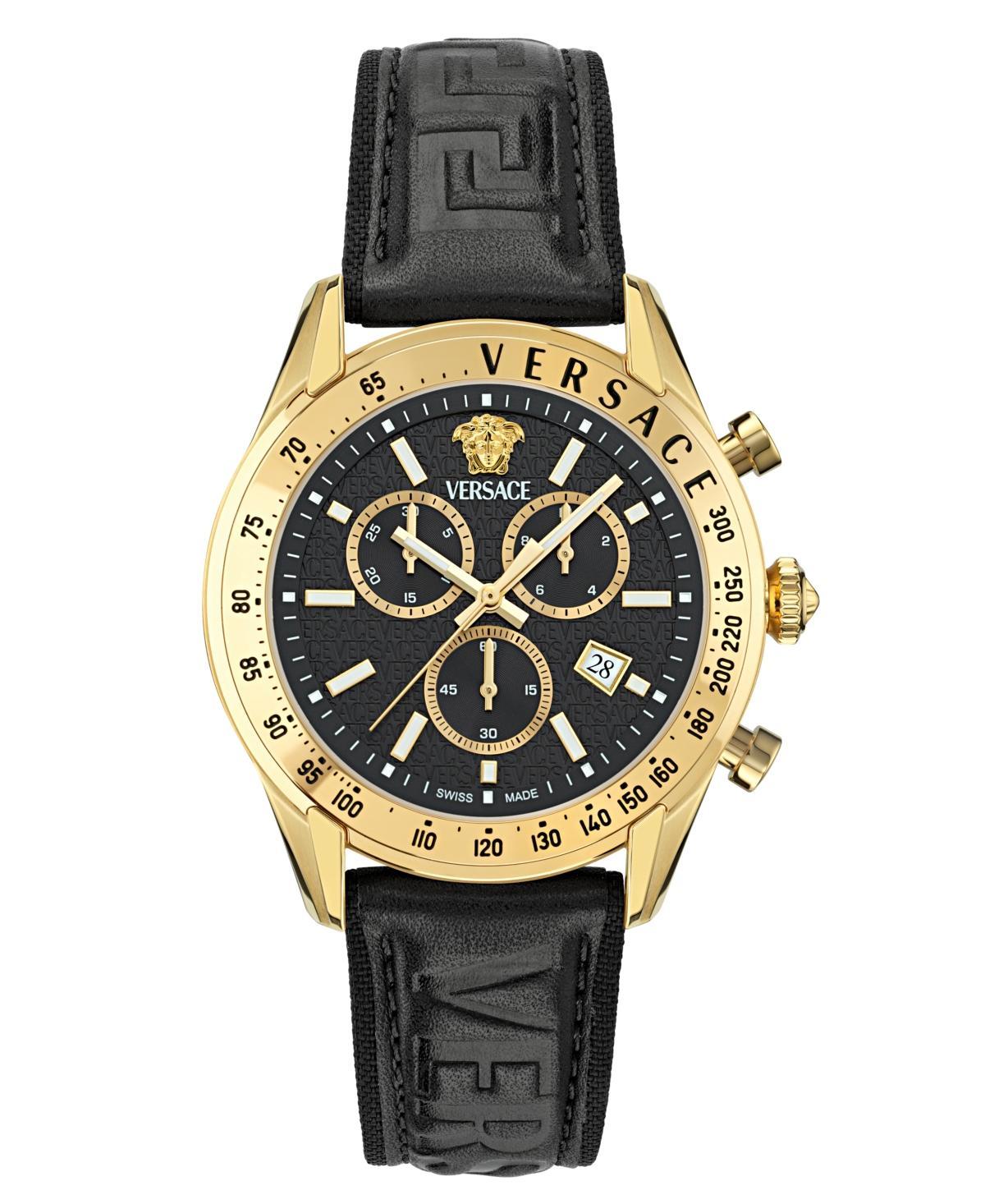 Versace Mens Swiss Chronograph Black Leather Strap Watch 44mm Product Image