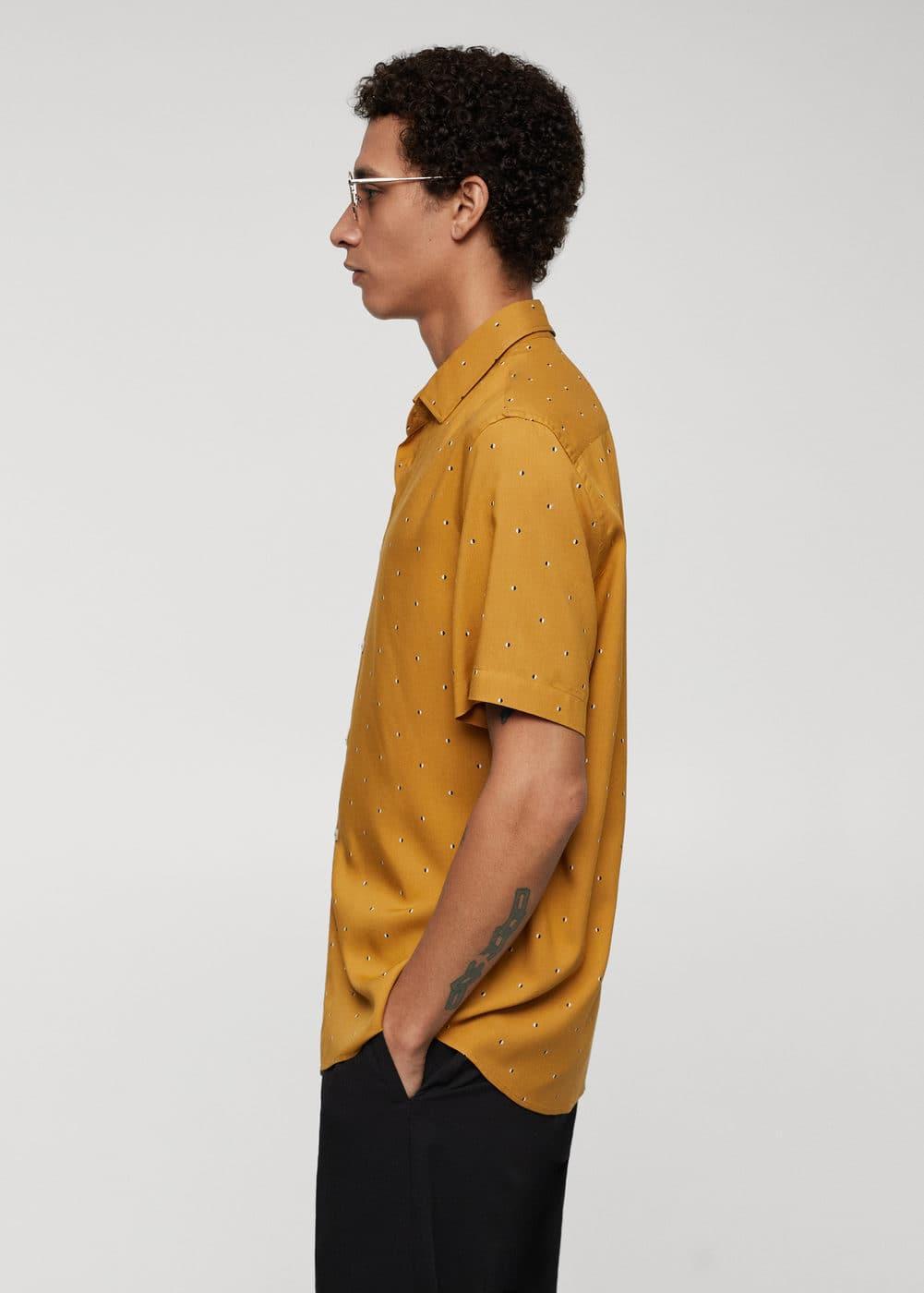 MANGO MAN - Mirco-print short sleeve shirt beigeMen Product Image