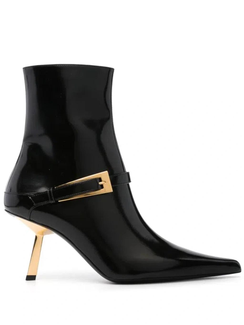 SAINT LAURENT Lee Ankle Boots In Mirrored Leather In Black product image