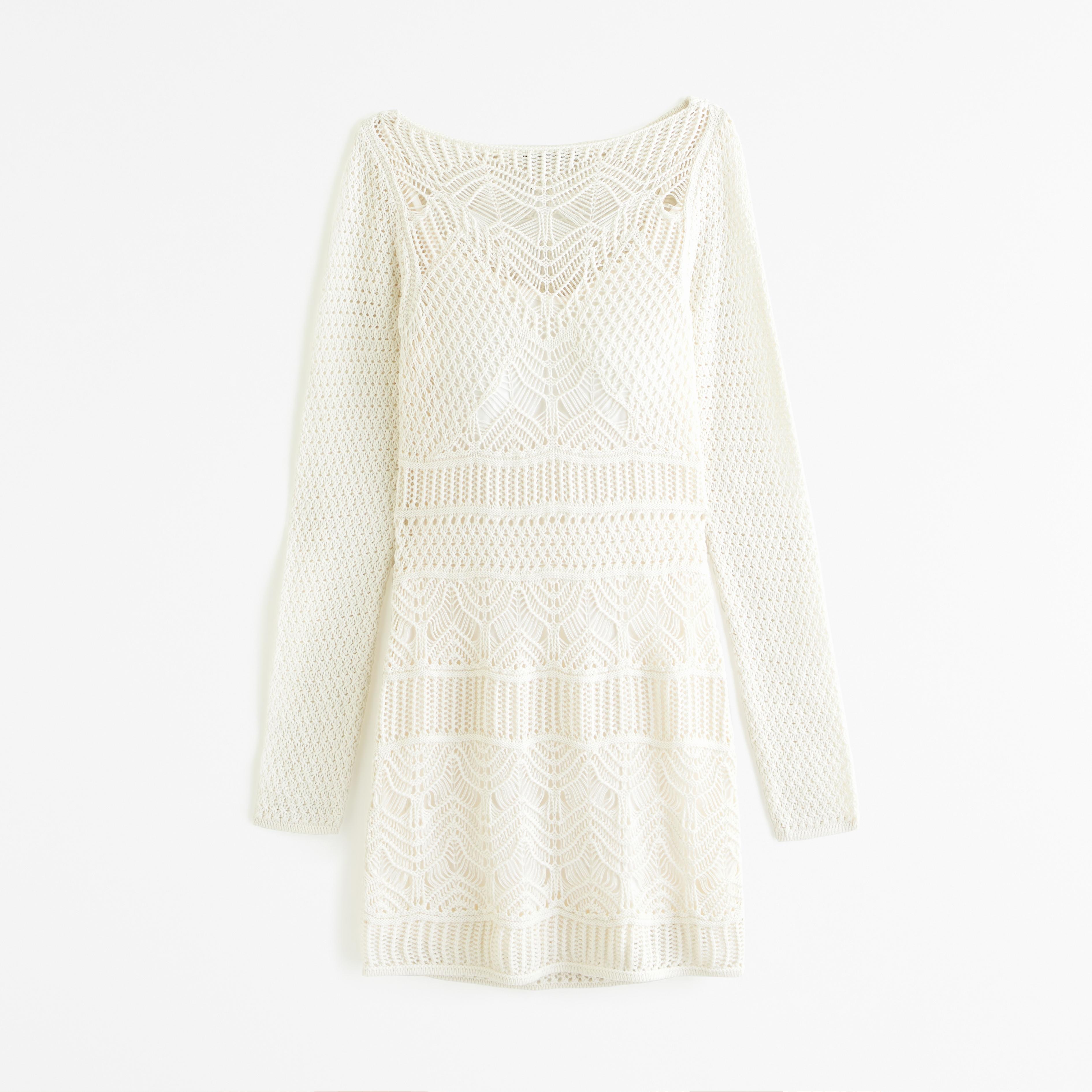 Long-Sleeve Crochet-Style Mini Dress Product Image