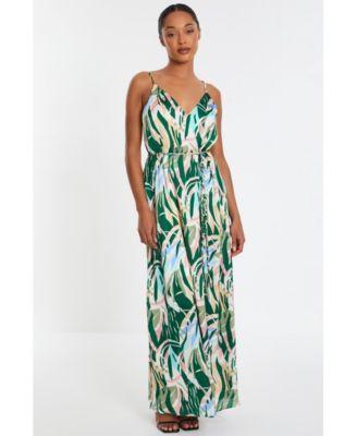 Quiz Womens Tropical Print Satin Maxi Dress Product Image