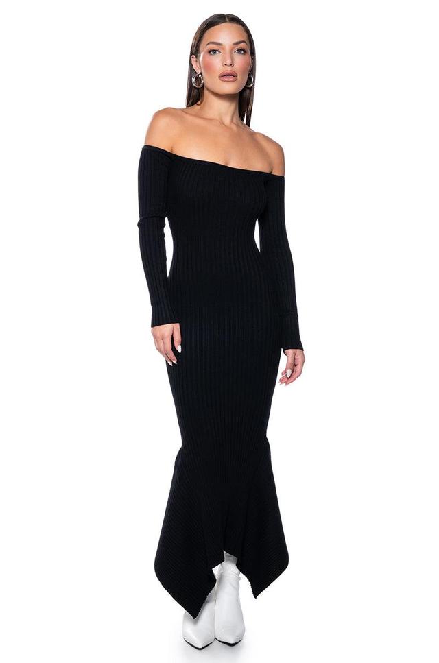 PIXIE LONG SLEEVE OFF THE SHOULDER KNIT MIDI DRESS Product Image