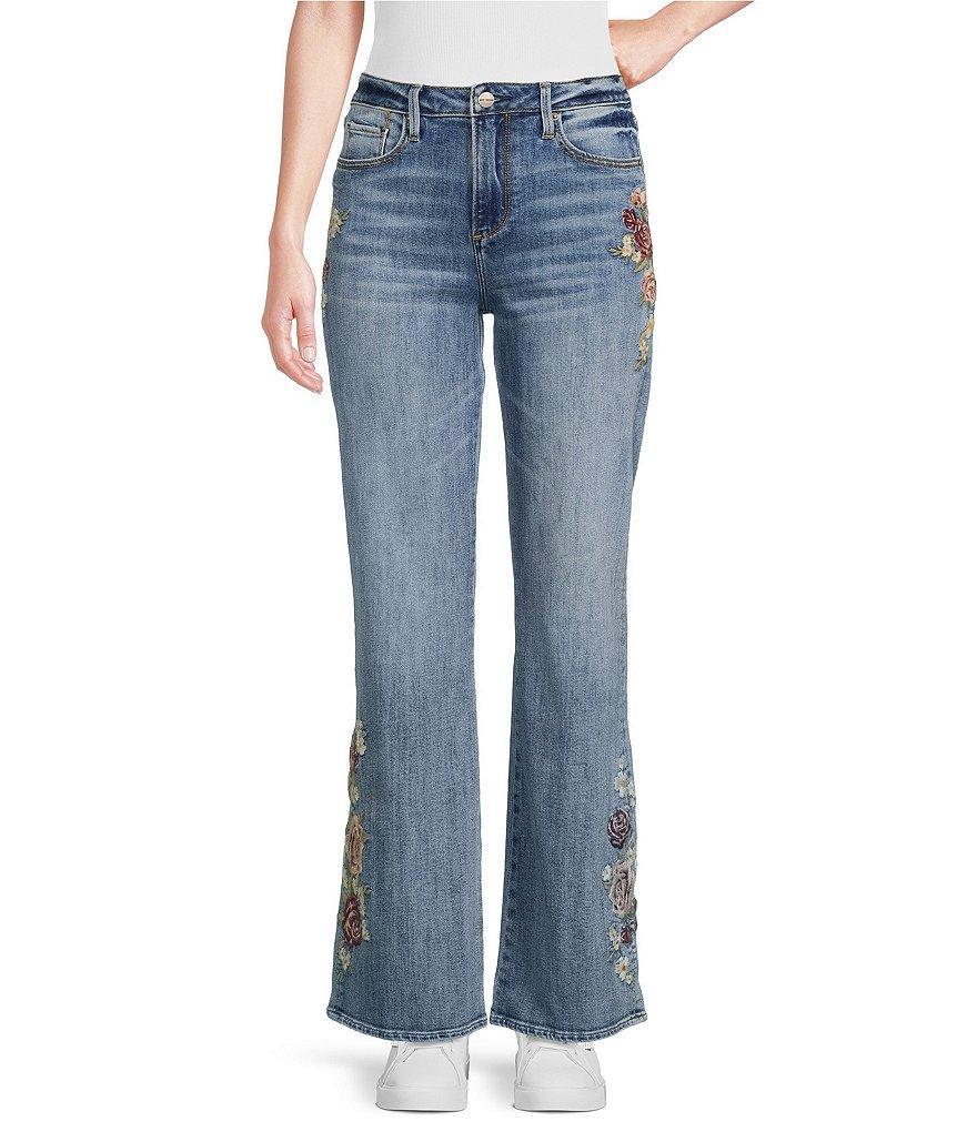 Driftwood Charlee Rose Embroidered Wide Leg Stretch Jeans Product Image