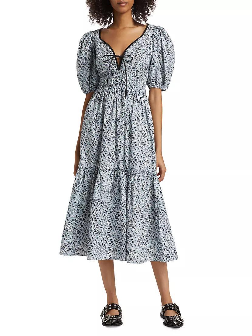 Floral Cotton Tie-Front Midi-Dress Product Image