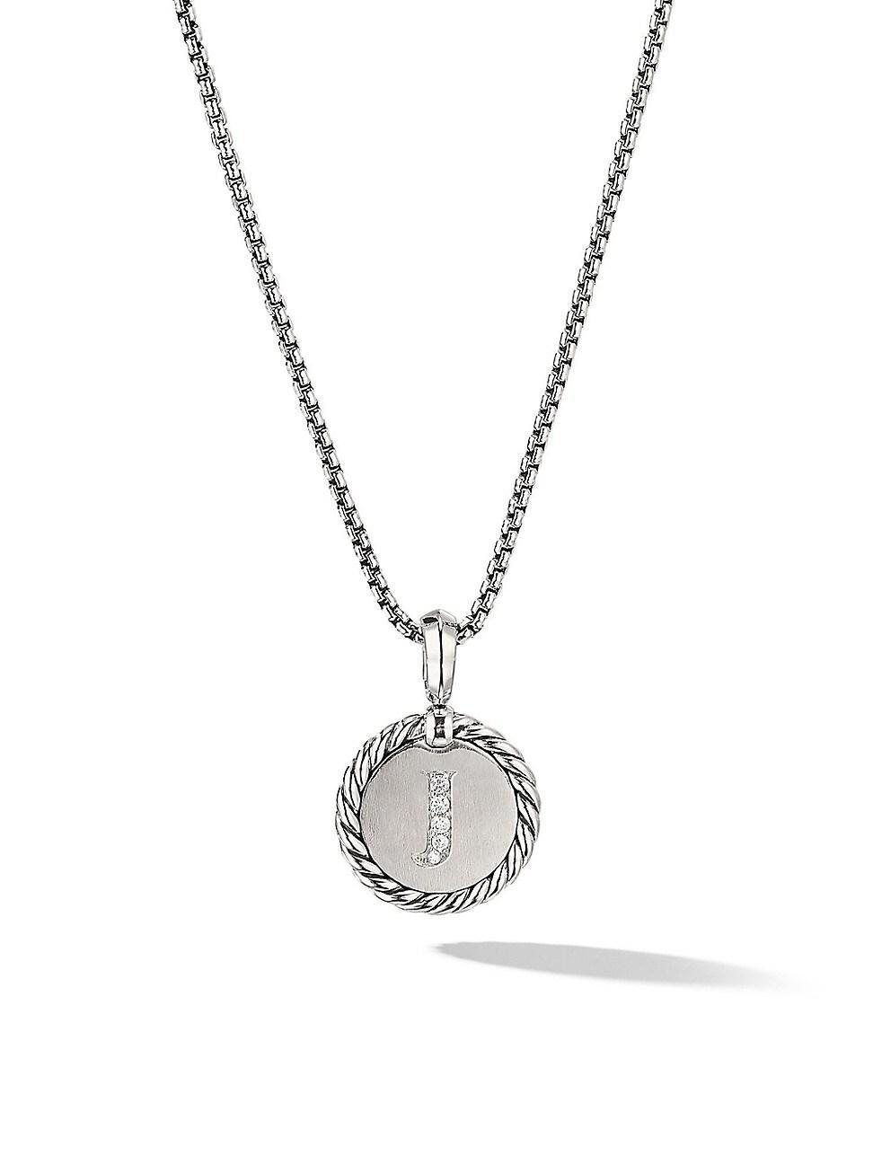 Womens M Initial Charm Necklace in Sterling Silver Product Image