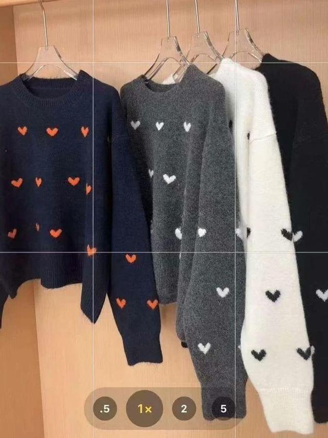 Heart Print Round Neck Sweater Product Image