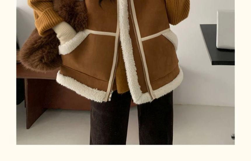 Stand Collar Faux Shearling Zip Vest Product Image