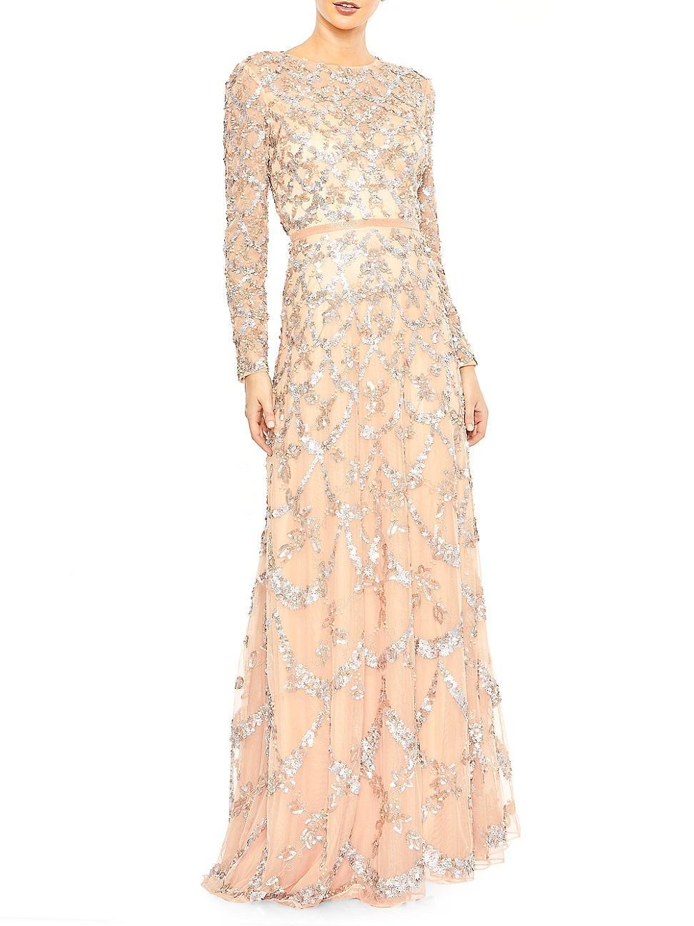 Womens Bead & Sequin-Embellished A-Line Gown Product Image