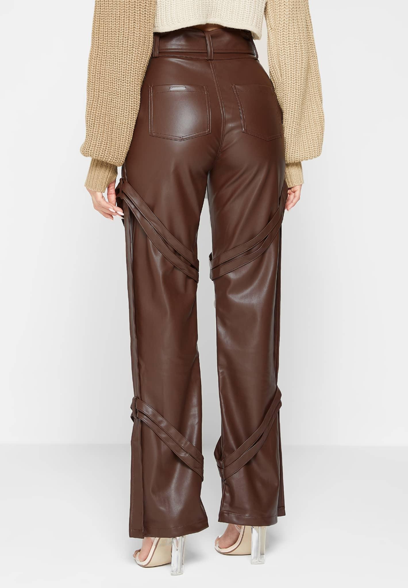 Vegan Leather Carpenter Cargo Trousers - Brown Female Product Image