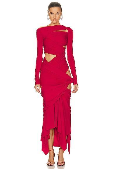 THE ATTICO Long Sleeve Midi Dress in Red Product Image