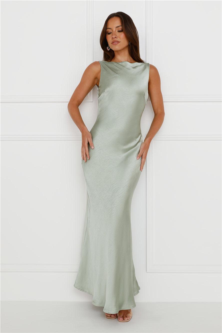 Classy Entrance Satin Slip Maxi Dress Sage Product Image