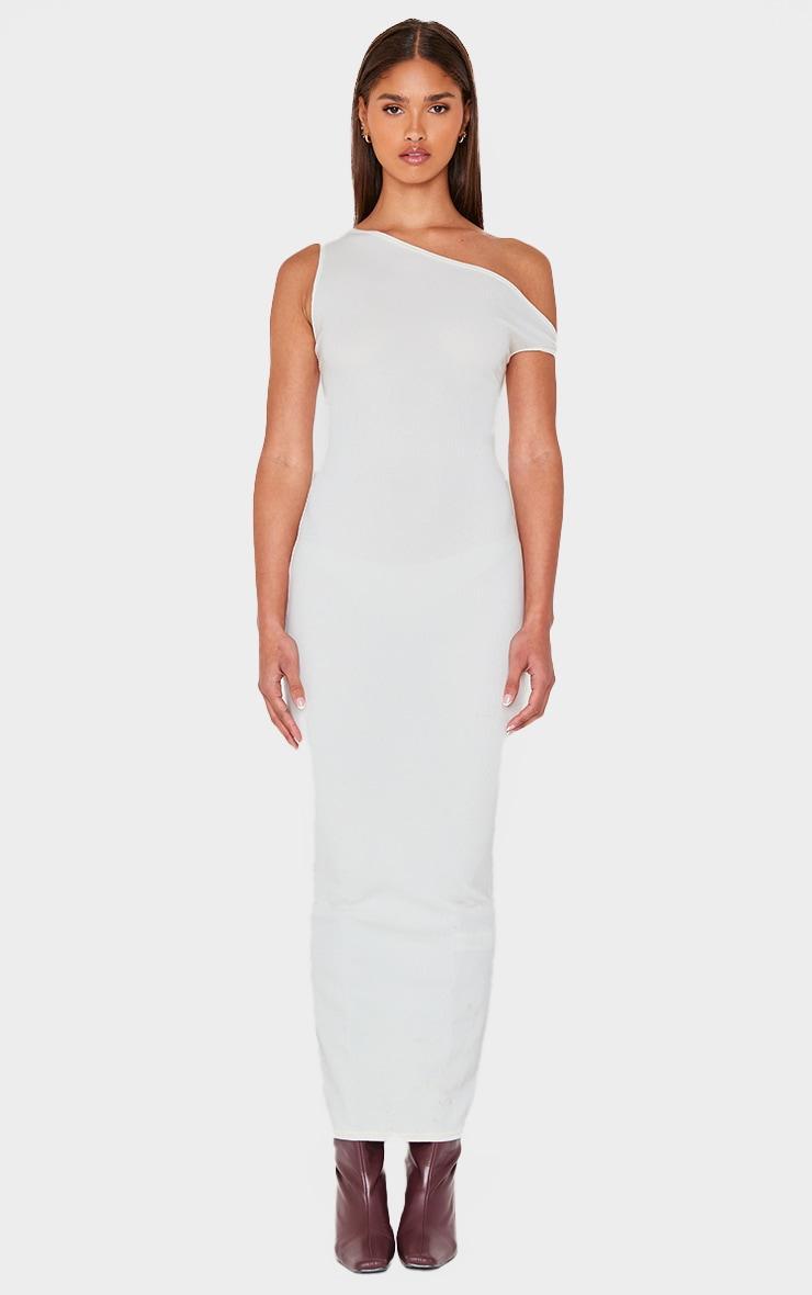 Cream Ribbed Asymmetric Sleeveless Maxi Dress product image