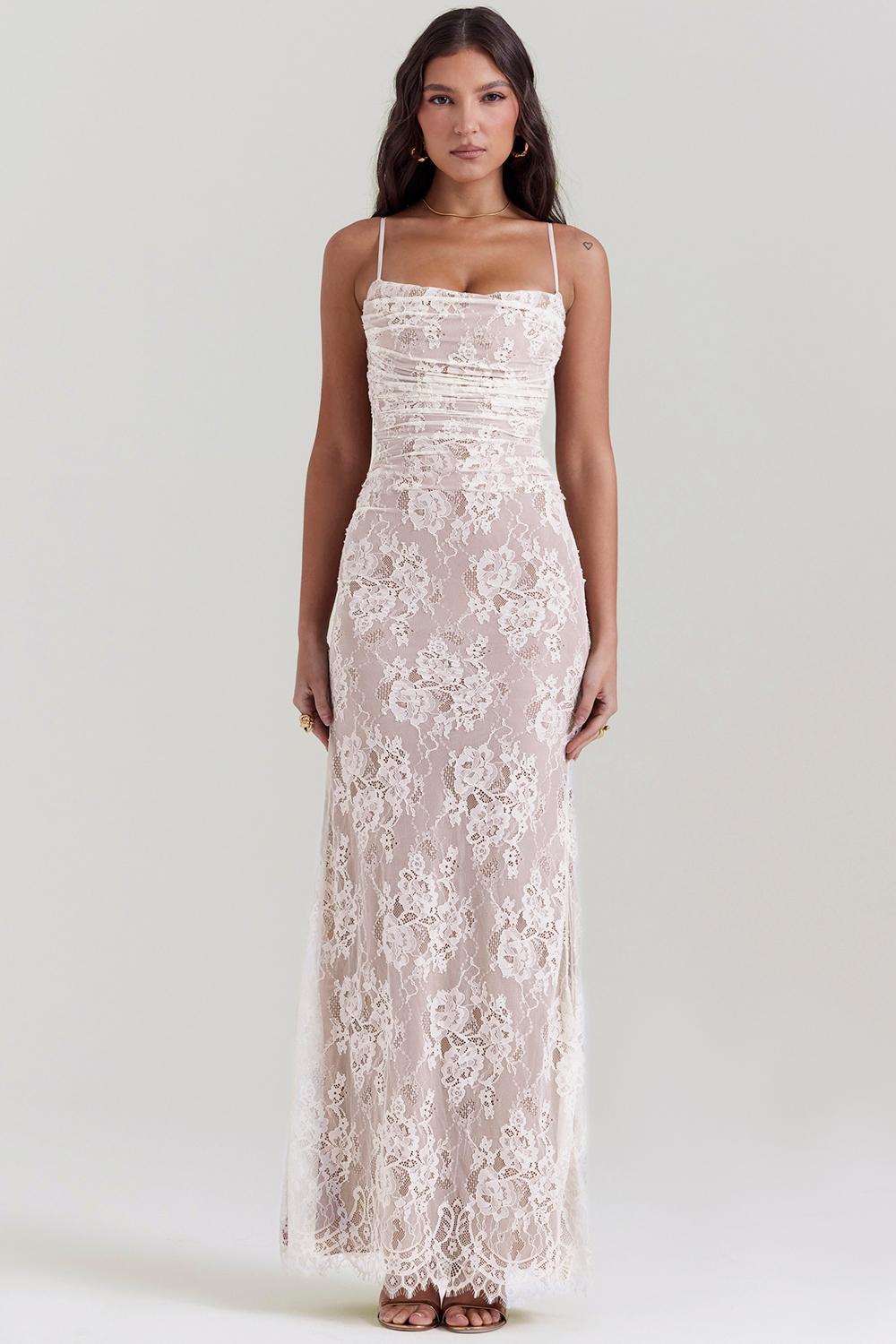 Artemis Vintage Cream Lace Maxi Dress Product Image