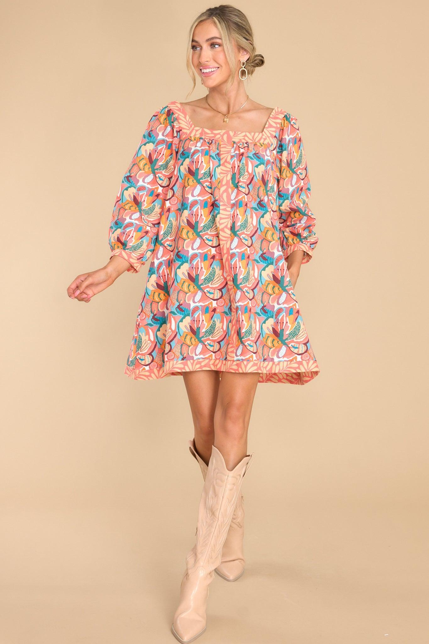 Aura Fate Told Me To Coral Floral Print Dress Product Image