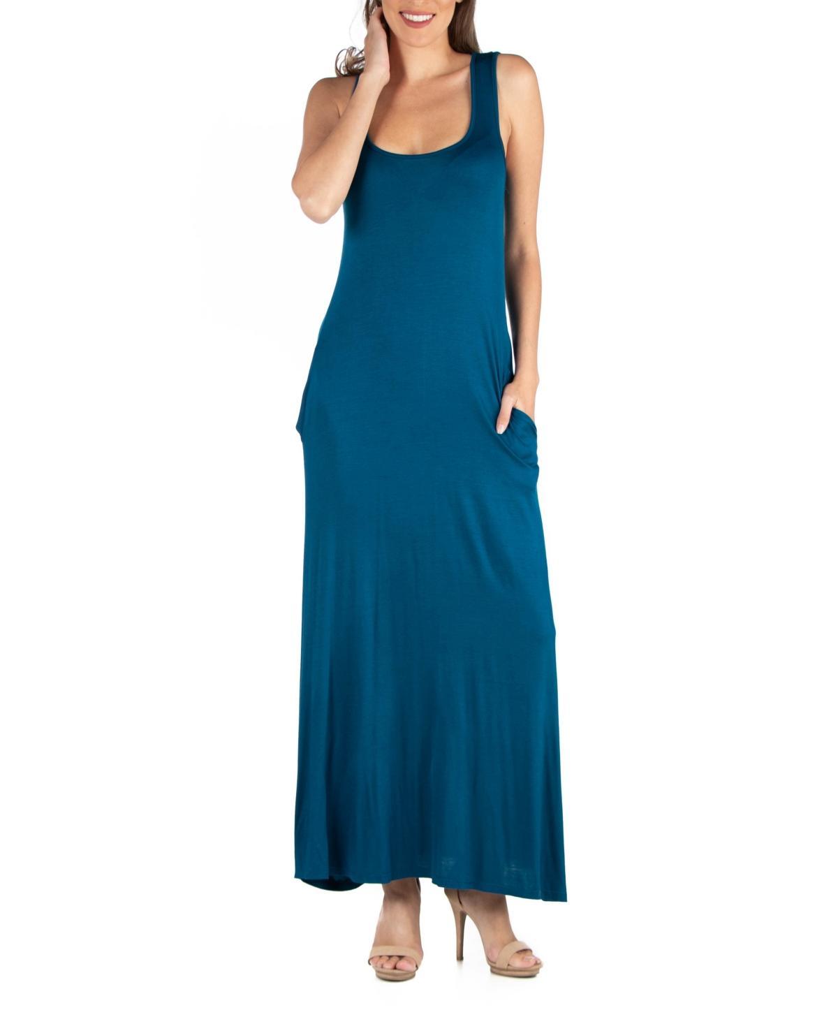 24seven Comfort Apparel Womens Scoop Neck Sleeveless Maxi Dress with Pockets Product Image