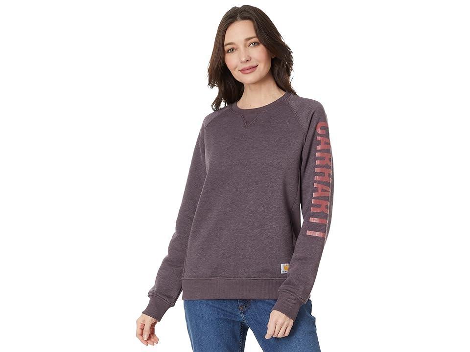 Carhartt Relaxed Fit Midweight Crew Neck Block Logo Sleeve Graphic Sweatshirt (Asphalt Heather Nep) Women's Clothing Product Image