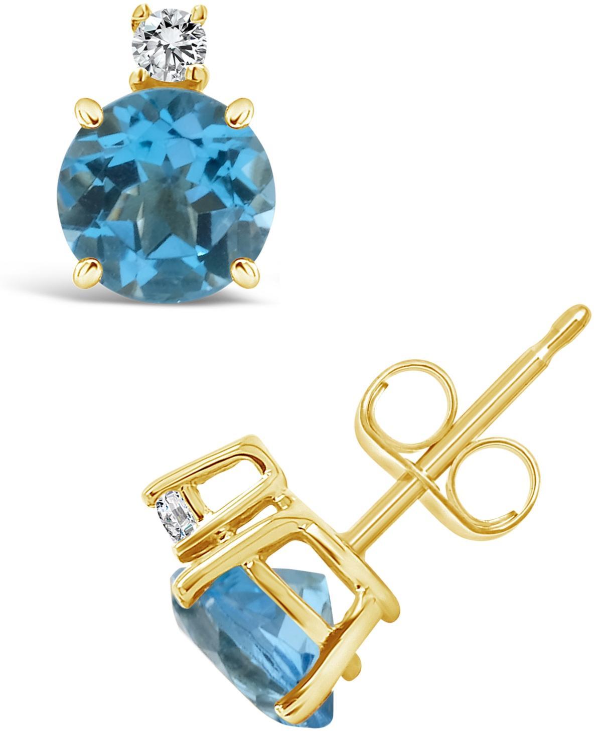 Belk & Co 14K Gold 6Mm Round Blue Topaz Diamond Accent Earrings Product Image