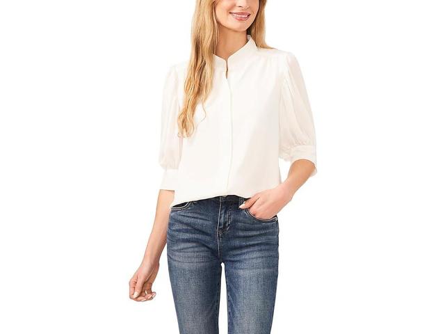 CeCe Elbow Sleeve Open Collar Blouse (New Ivory) Women's Clothing Product Image