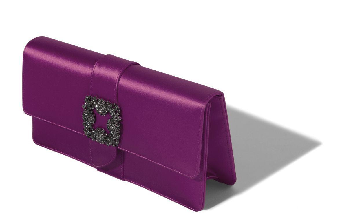 CAPRI Dark Fuchsia Satin Jewel Buckle Clutch Product Image