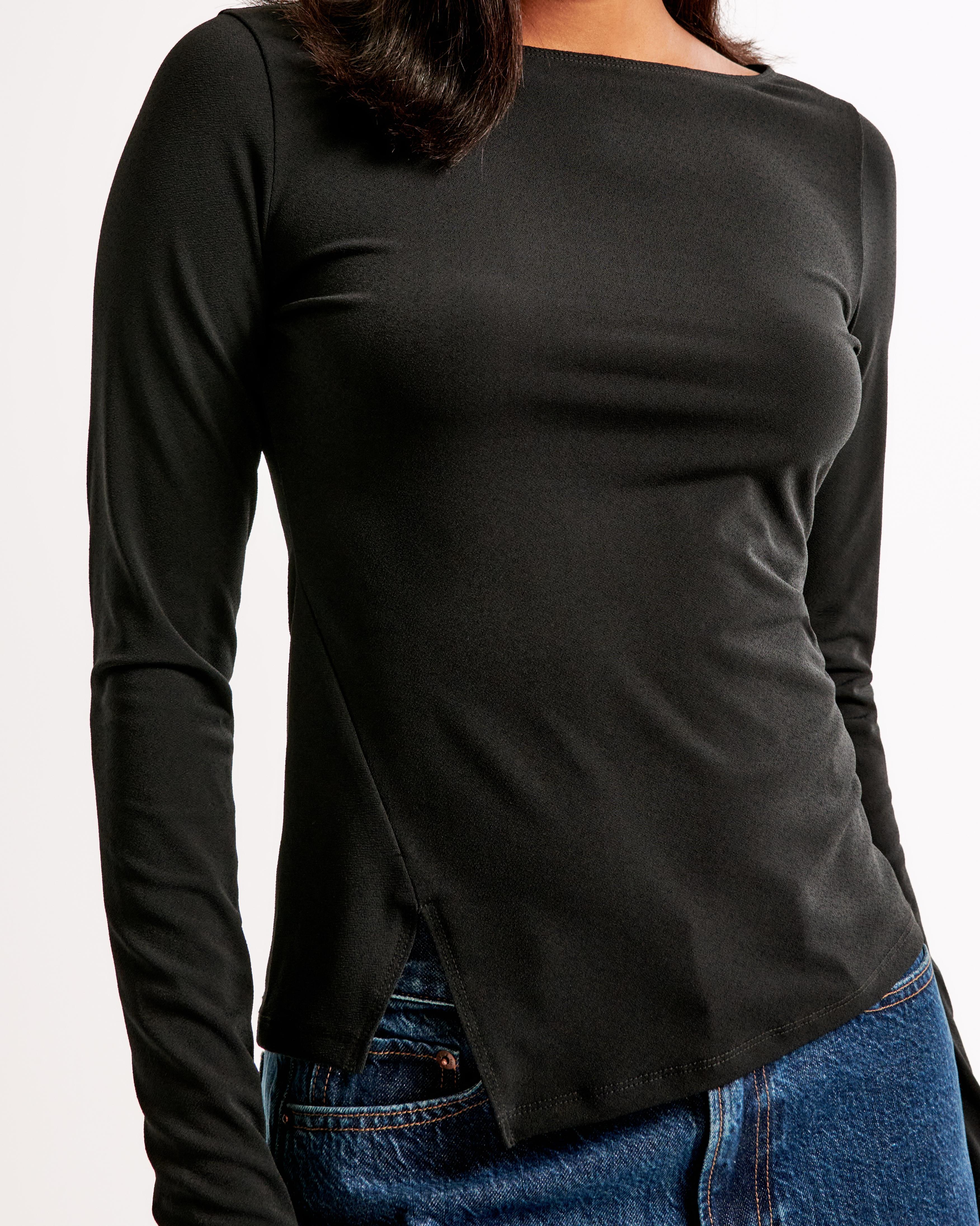 Long-Sleeve Asymmetrical Hem Slash Top Product Image