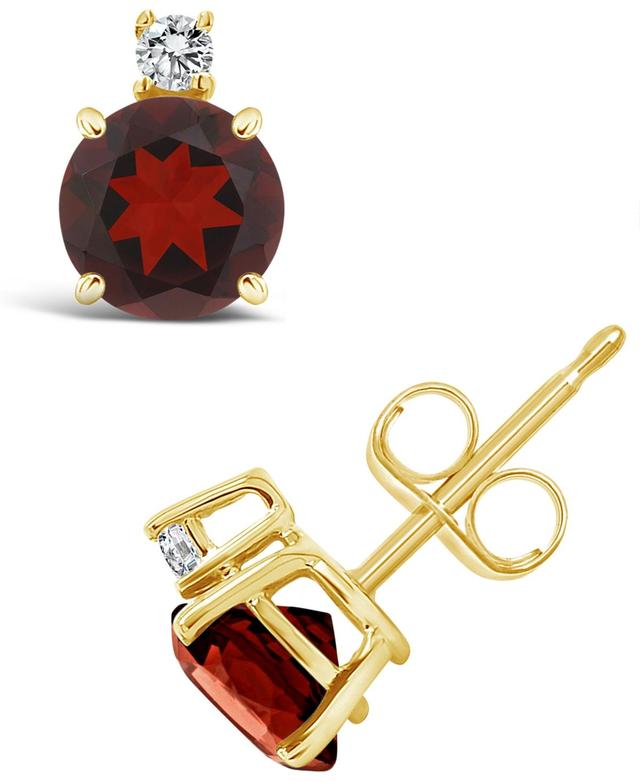 Belk & Co 14K Gold 5Mm Round Garnet Diamond Accent Earrings Product Image