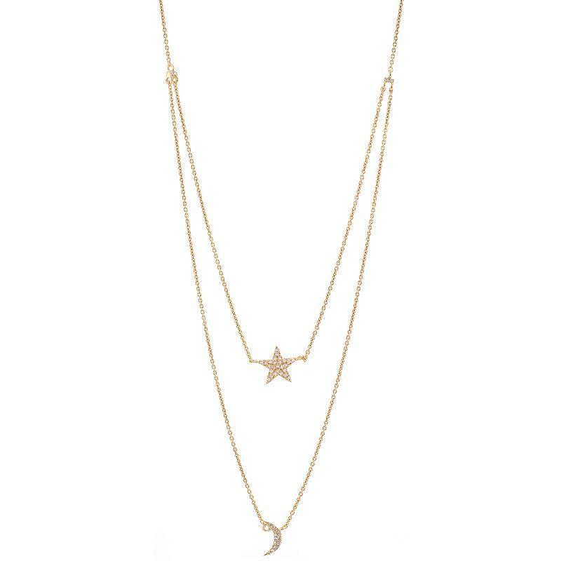 Luxle 14k Gold 1/8 Carat T.W. Diamond Double Strand Star & Moon Necklace, Womens Product Image