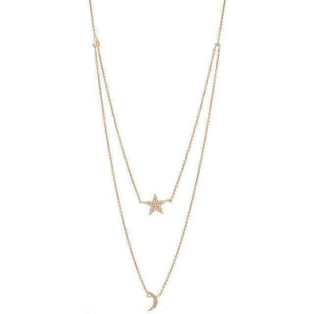 Luxle 14k Gold 1/8 Carat T.W. Diamond Double Strand Star & Moon Necklace, Womens, Yellow Product Image