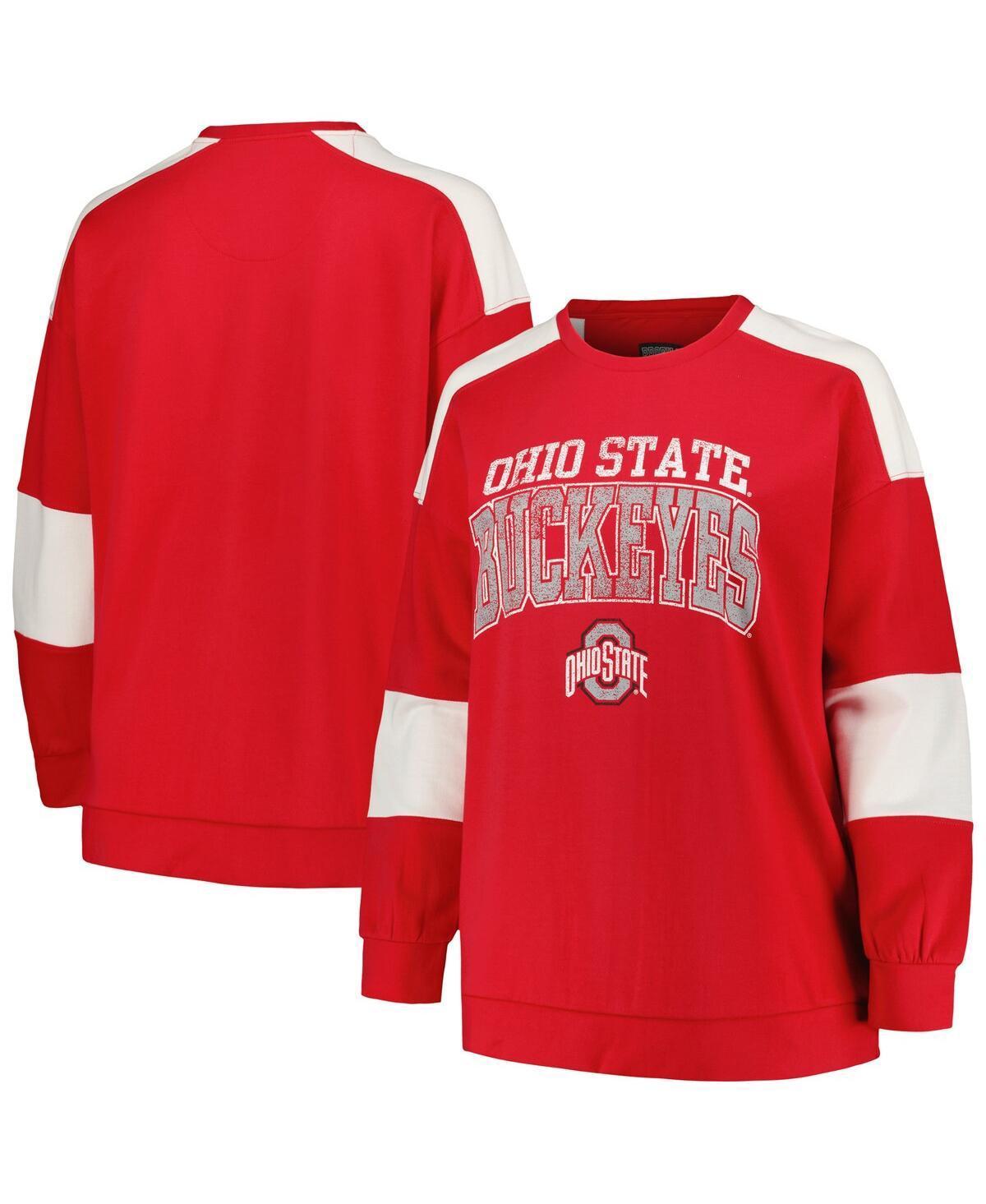 Womens Profile Scarlet Ohio State Buckeyes Plus Size Striped Pullover Sweatshirt Product Image