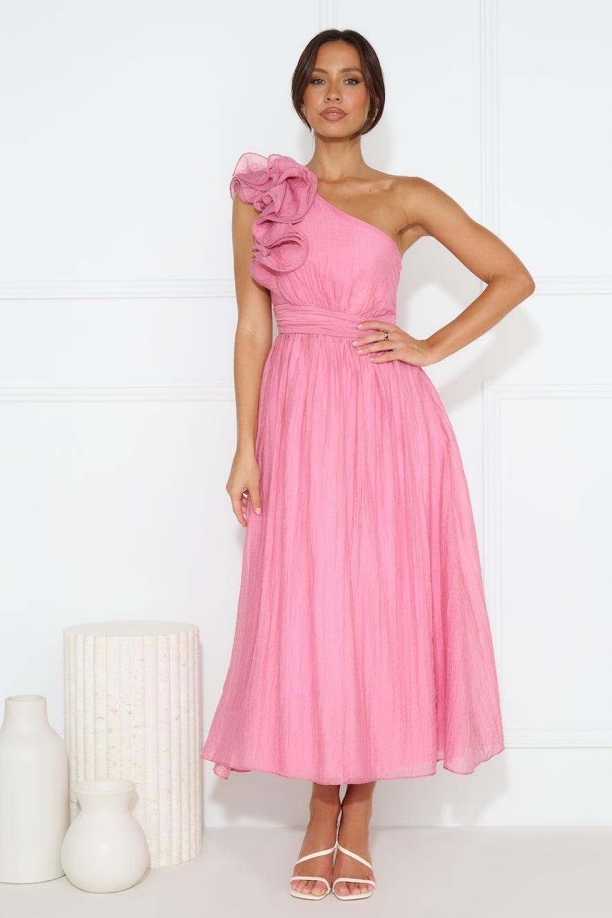 Find Out One Shoulder Midi Dress Pink Product Image