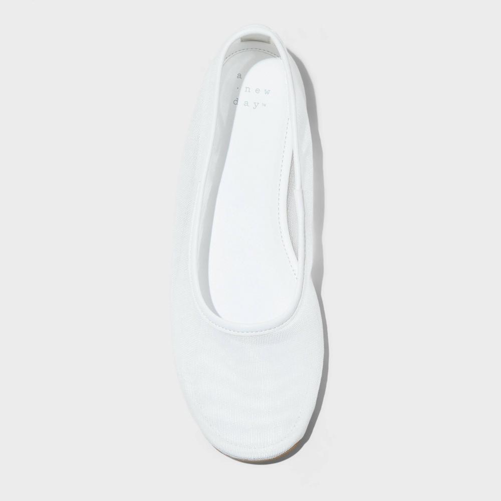 Womens Mel Sheer Mesh Ballet Flats with Memory Foam Insole - A New Day White 8.5 Product Image