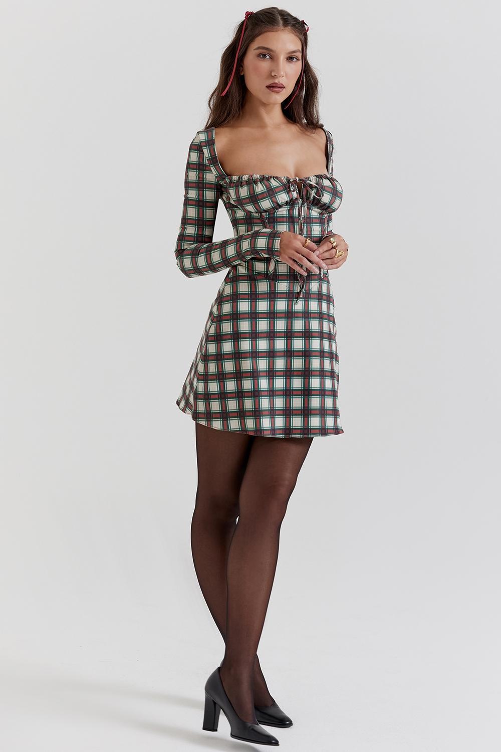 Eliza Red Tartan Corset Midi Dress - SALE Product Image