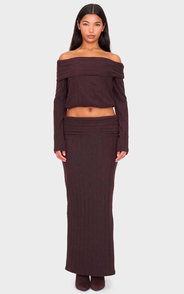 Dark Chocolate Soft Rib Fold Over Maxi Skirt Product Image