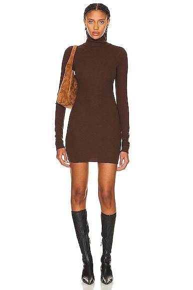 Eterne Long Sleeve Turtleneck Dress in Chocolate - Chocolate. Size XS (also in L). Product Image