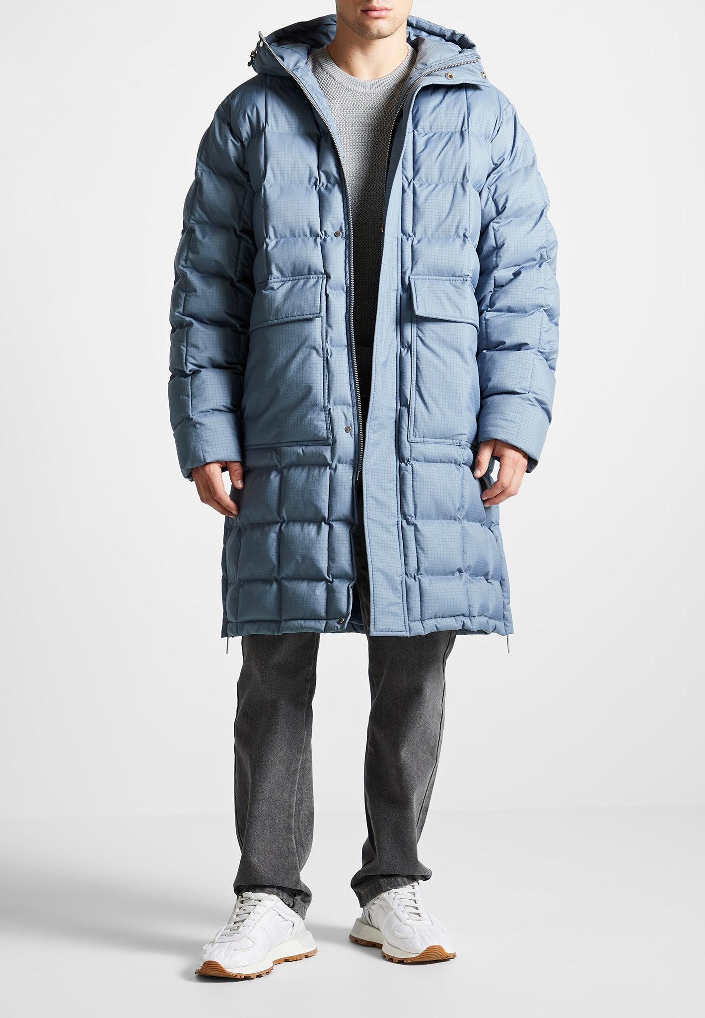 Quilted Longline Puffer Coat - Steel Blue Male Product Image