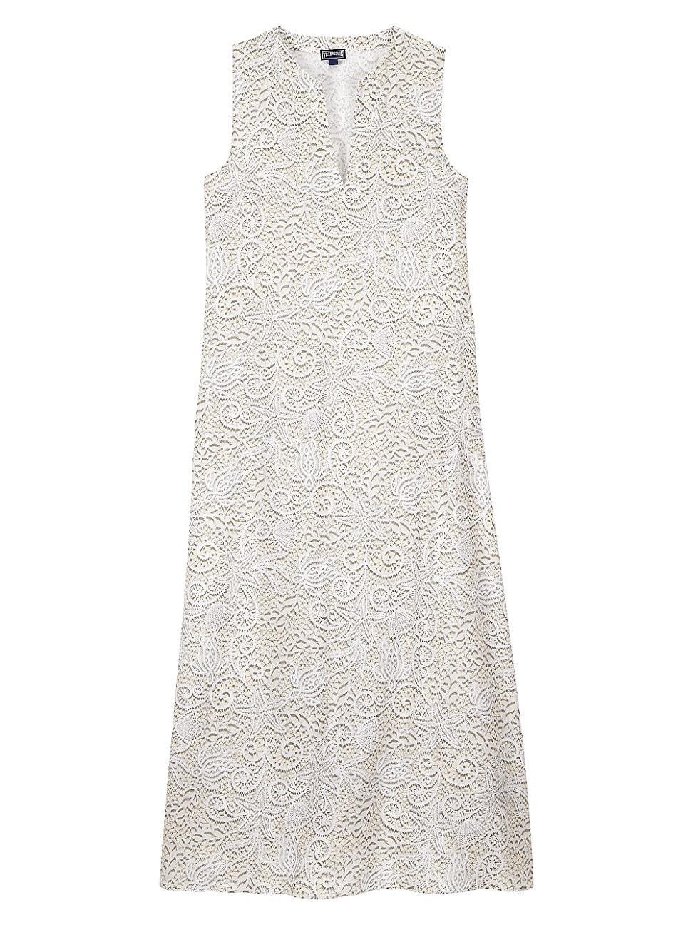 Womens Split-Neck Lace-Print Maxi Dress product image