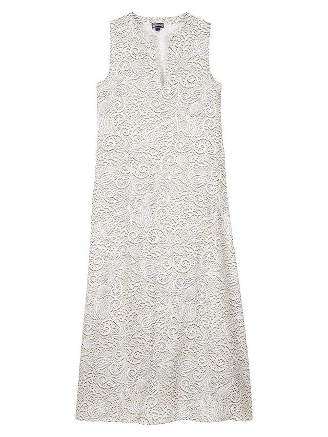 Womens Split-Neck Lace-Print Maxi Dress Product Image