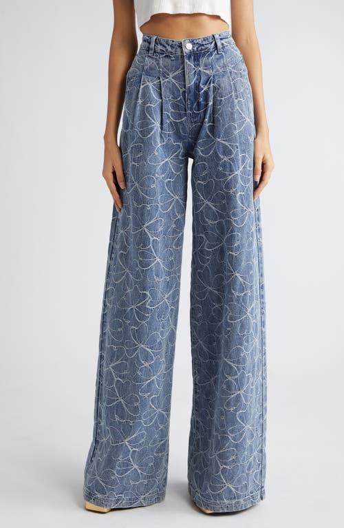 Womens Adley Floral-Embroidered Denim Wide-Leg Jeans Product Image