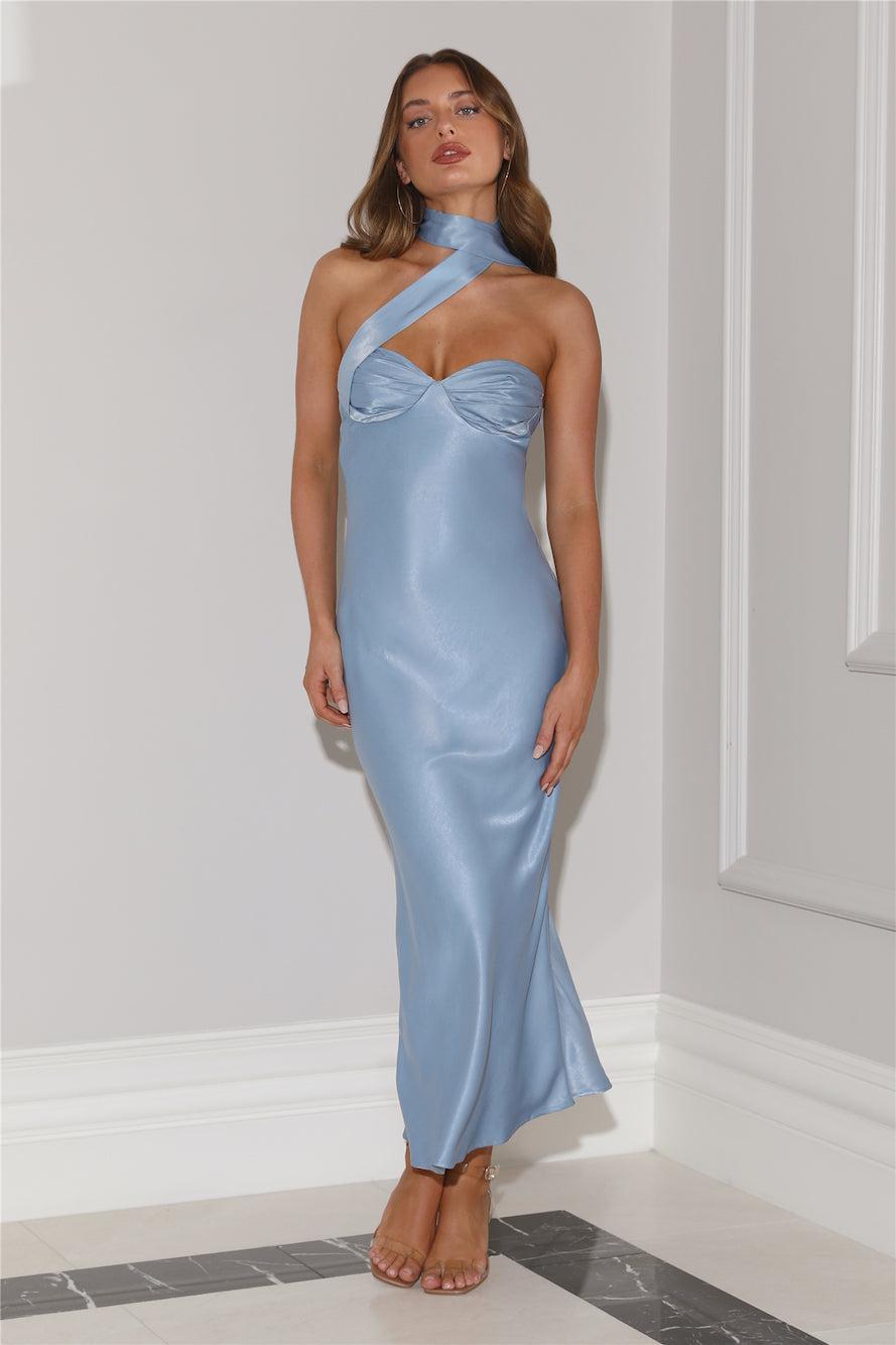 Stylish Queen Satin Maxi Dress Blue Product Image