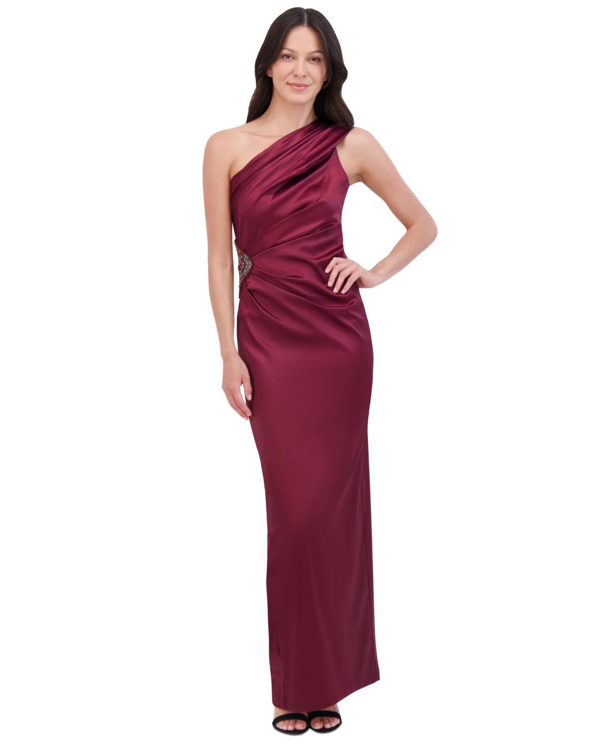 Eliza J Womens Embellished One-Shoulder Satin Gown Product Image